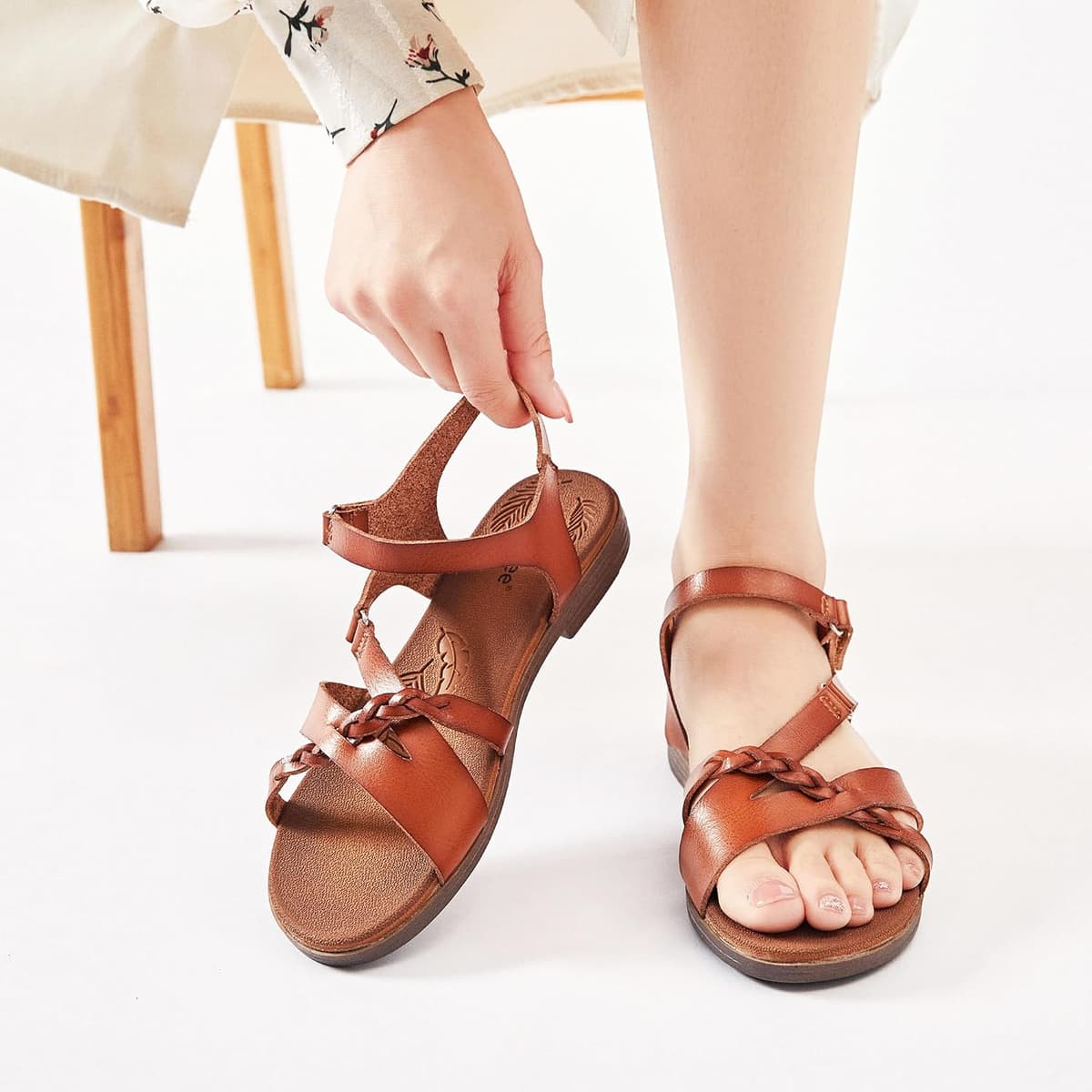 Women's Flat Slide Sandals - Comfortable Slip-On with Ankle Strap,Casual Open Toe Design,Hook-and-Loop Closure Summer Sandals photo 3