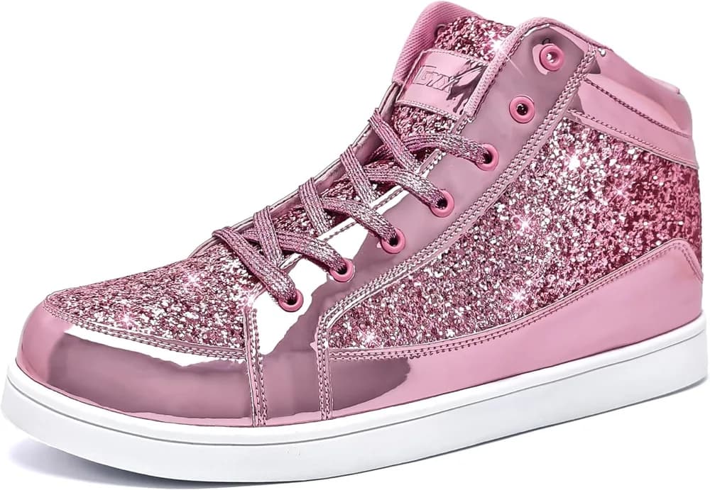 Men Glitter Shoes Women Sparkly Sneakers High Top Bling Sequins Boots Shiny Fashion Party Disco Retro Metallic Gold Shoes