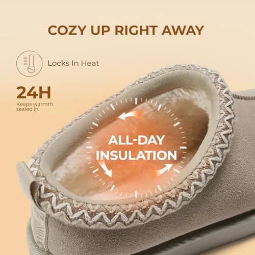 Women's Fuzzy Cozy Slippers Genuine Suede Indoor Outdoor Fluffy House Comfy Winter Mini Boots Cute Warm Memory Foam Furry Shoes