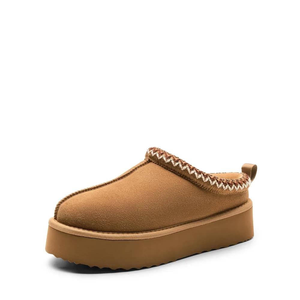 Women's Platform Slippers Genuine Suede Slip-on Warm Comfortable Furry Winter Fall Shoes for Outdoor Indoor House