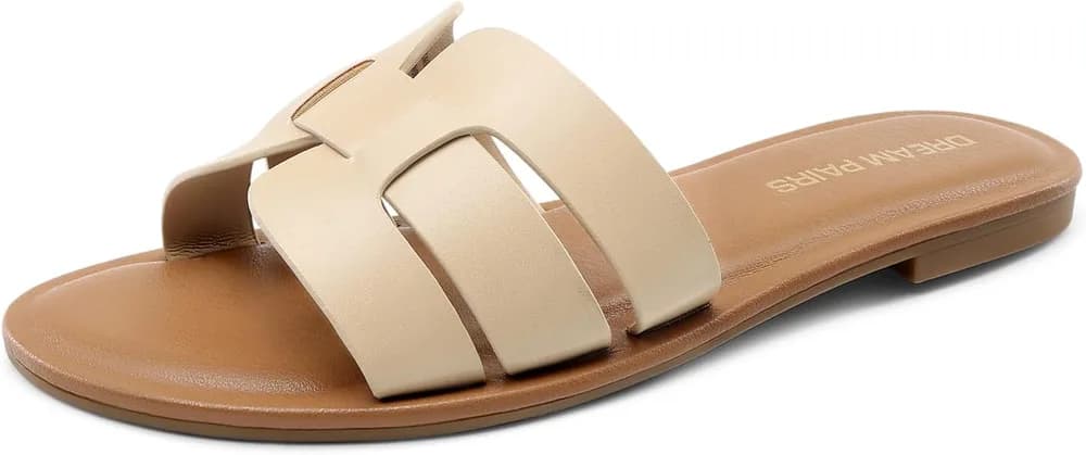 Women's Flat Sandals Open Toe Slip-On Comfortable Summer Beach Slides for Dressy Casual