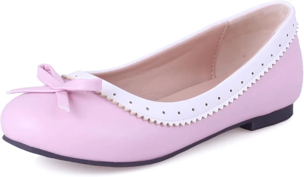 Women Flat Ballet Shoes Bows Low Heel Shoes Round Toe Slip On Casual Dancing Shoes, Size 2-15.5