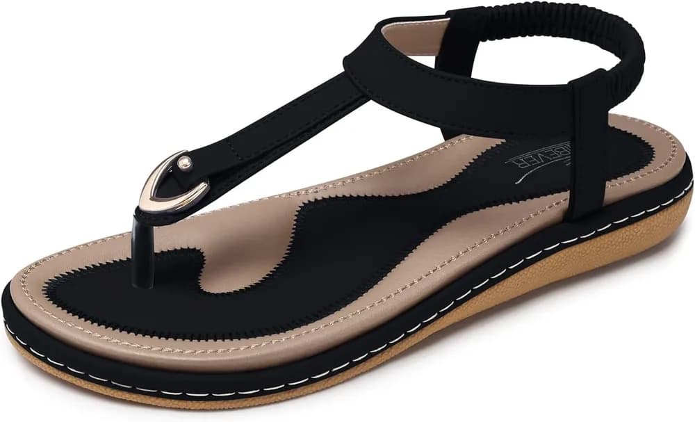 Womens Sandals Summer Flat: Dressy Casual T-Strap Flip Flop Thong Flats Sandals - Comfortable Walking