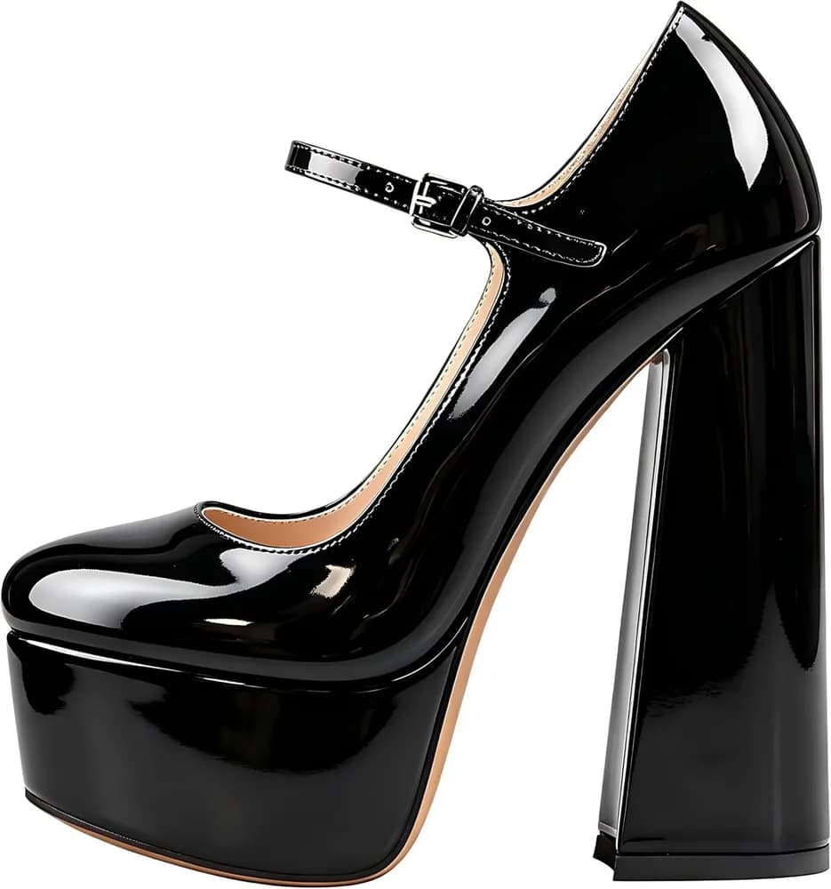 Mary Jane Platform Chunky High Heels Ankle Strap Close Toe Pumps