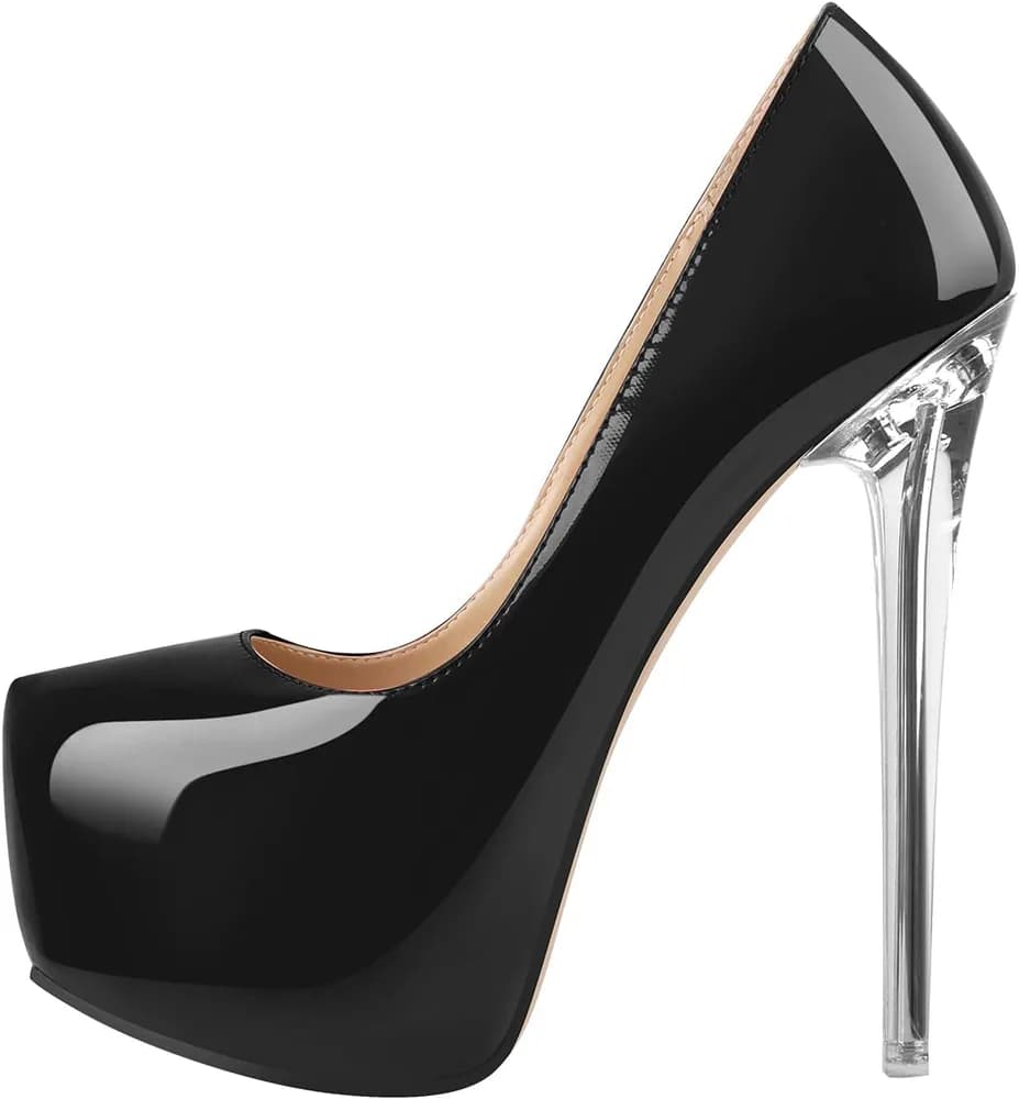 Platform Stiletto High Heels for Women, Round Closed Toe Sexy Heeled Pumps Transparent Metal Heels Dress Shoes