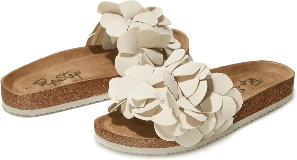 Slide Sandals for Women or Ladies Dressy Summer Casual, Cute Bow Tie Knot On Top Strap, Comfy Slip On Cork Foot Bed