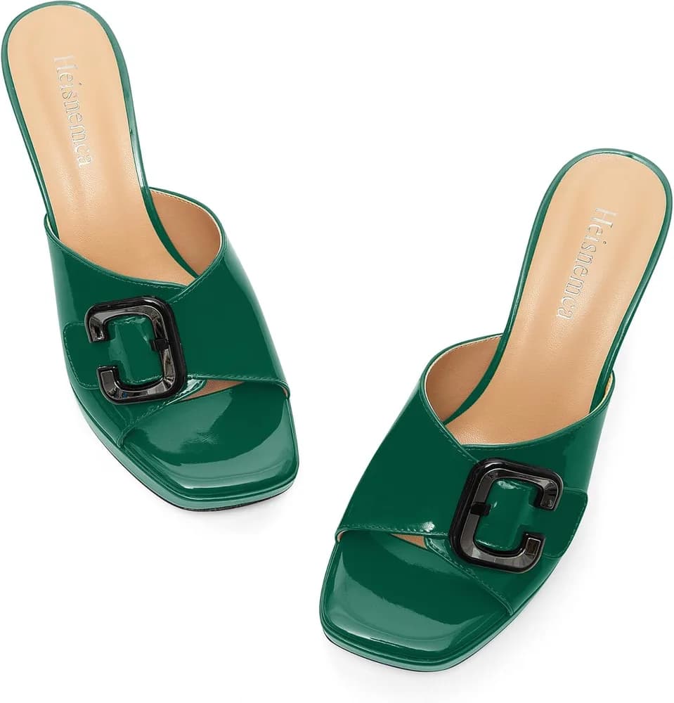 Women's Platform Heels Sandals Square Open Toe Heeled Sandals Slip On High heels Slides Dress Party Wedding Shoes
