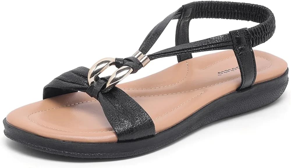 Womenβs Flat Sandals with Arch Support, Lightweight Open Toe T-Strap Slingback Sandals, Comfortable Slip-On Walking Summer Shoes for Casual & Dressy