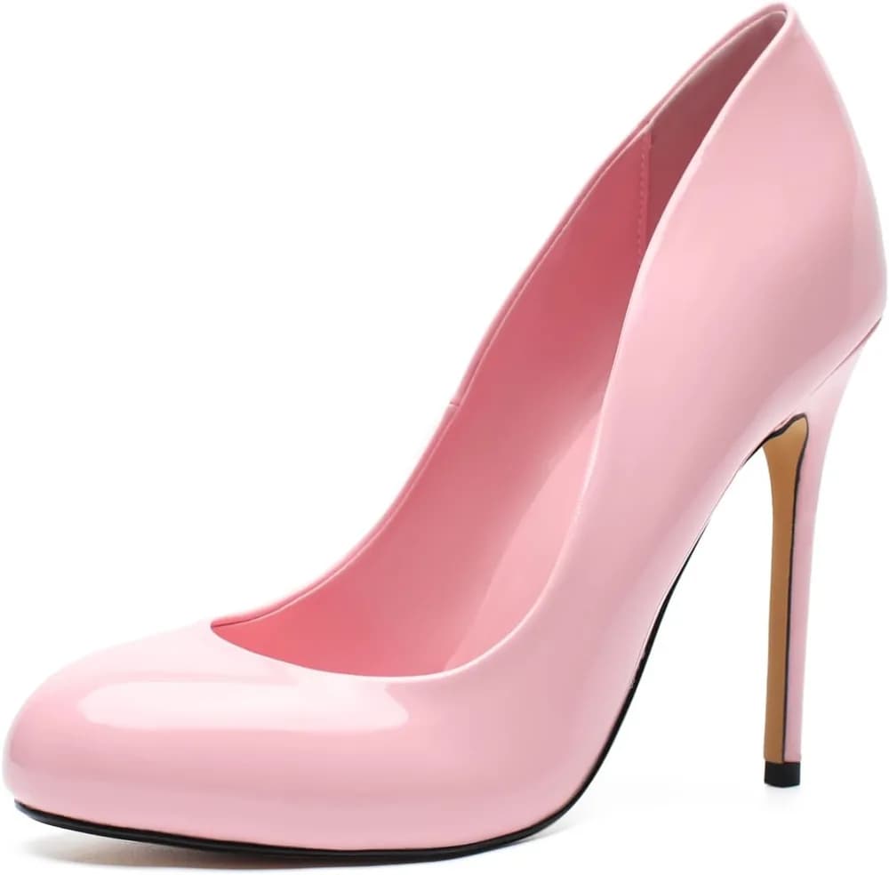 Unisex Women's Round Toe High Heels Stiletto Pumps Patent Leather Heels Dress Party Shoes