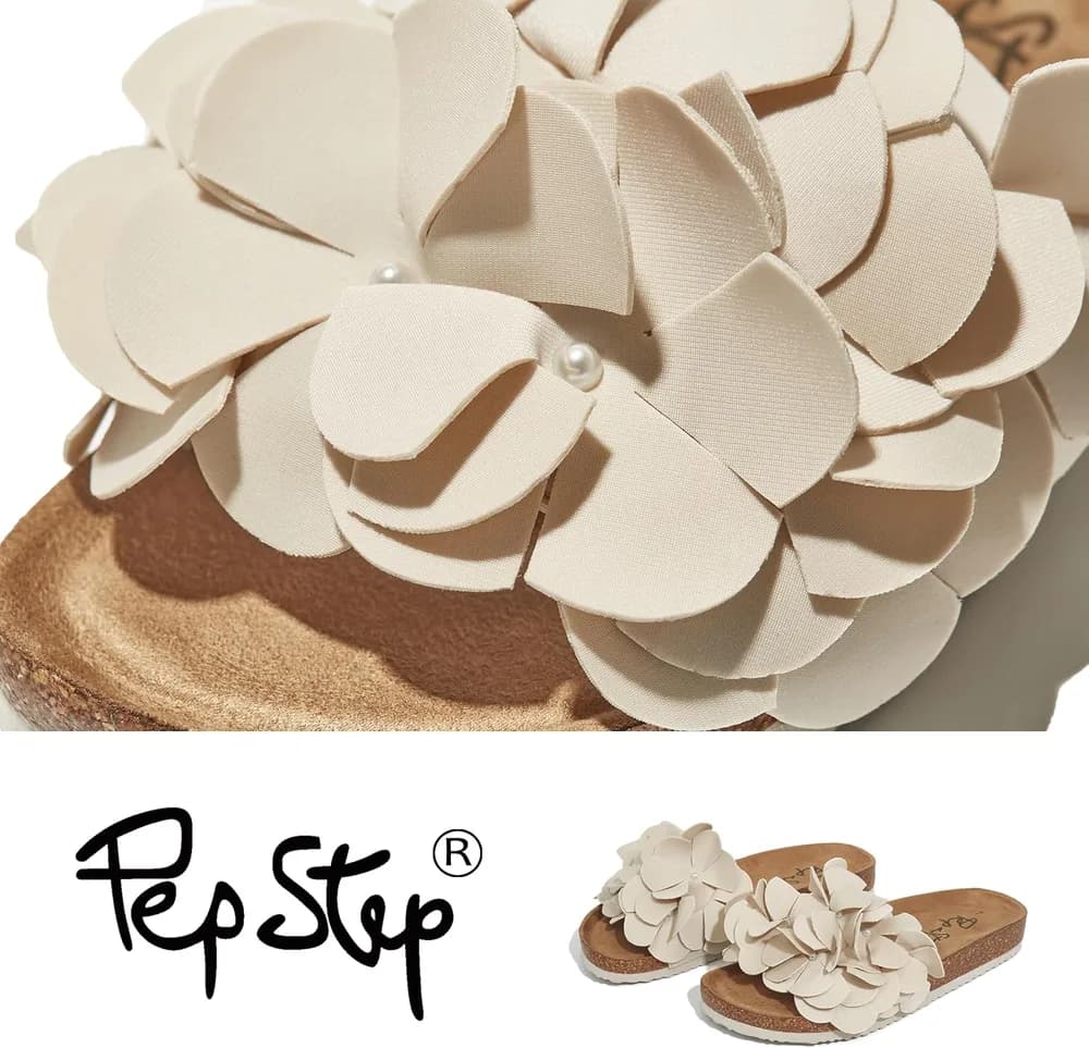 Slide Sandals for Women or Ladies Dressy Summer Casual, Cute Bow Tie Knot On Top Strap, Comfy Slip On Cork Foot Bed
