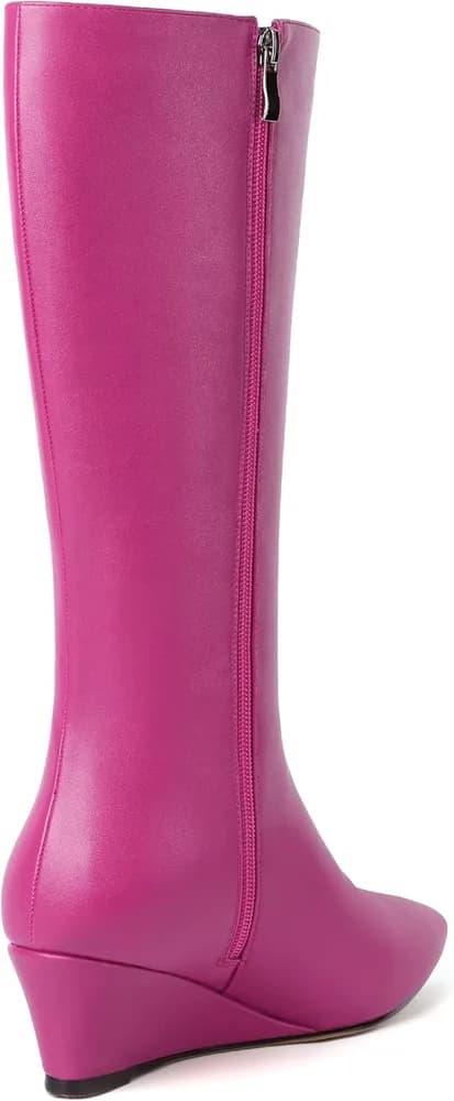 Womens Pointed Toe Office Casual Zip Matte Solid Wedge Low Heel Mid Calf Boots 2 Inch