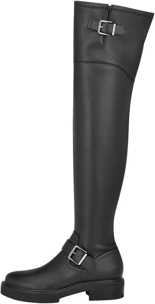 Women Platform Round Toe Over The Knee Boots Double Straps Chunky Low Heel Long Boots Side Zipper Comfy Shoes Size 4-16 US