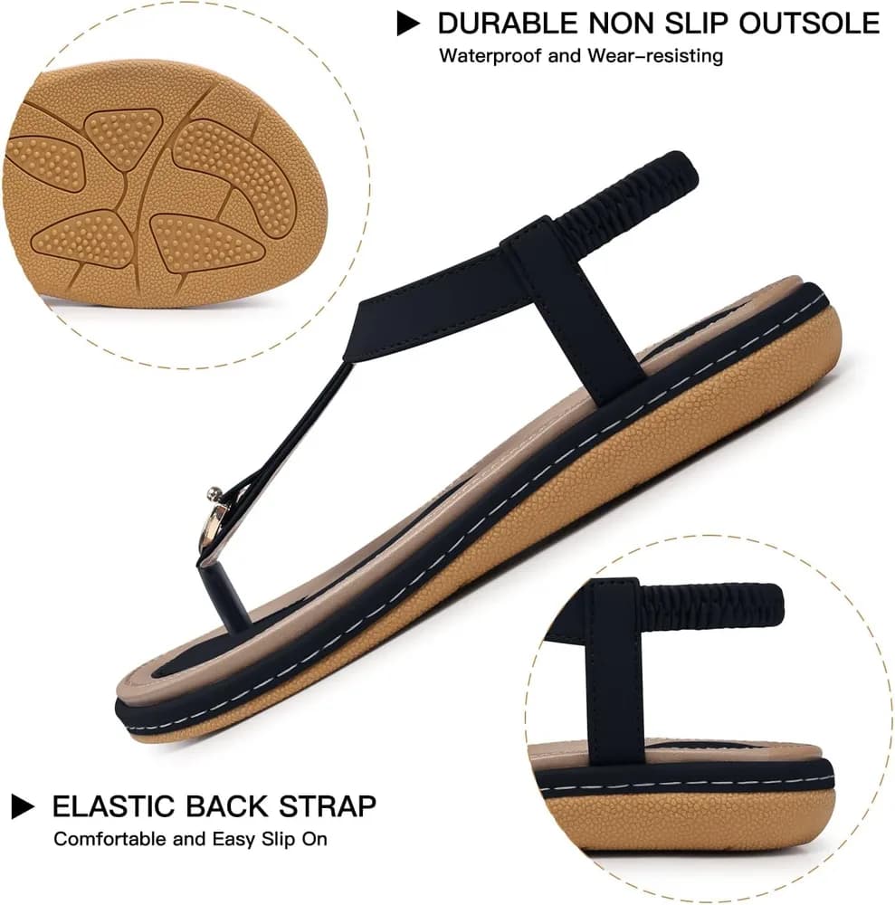 Womens Sandals Summer Flat: Dressy Casual T-Strap Flip Flop Thong Flats Sandals - Comfortable Walking