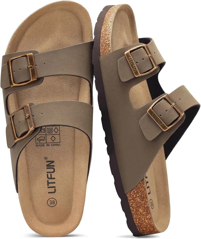 Unisex Cork Footbed Sandal Summer Slip On Slide Sandals with Adjustable Buckle for Women