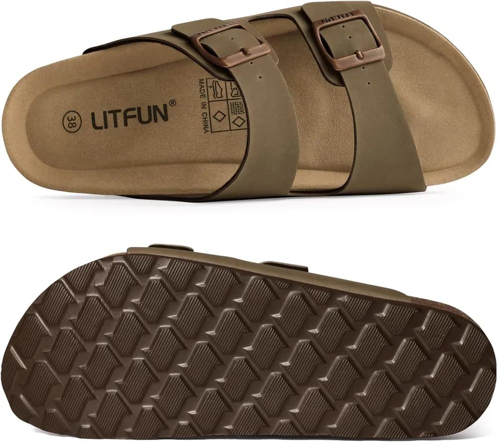 Unisex Cork Footbed Sandal Summer Slip On Slide Sandals with Adjustable Buckle for Women