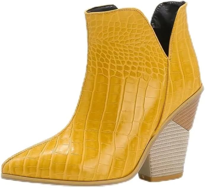 Women Western Ankle Boots Cowboy Cowgirl Fashion Country Concert Disco Stacked Chunky Block High Heel Boots Ladies Comfort Casual Festival Short Booties