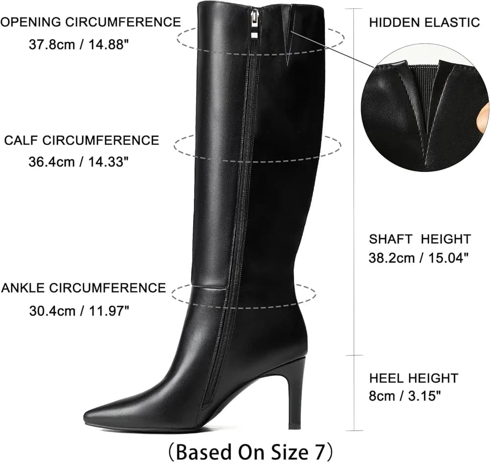Knee High Boots Women Sexy Pointed Toe Stiletto Tall Boots Side Zipper Dress Fashion Boots Shoes