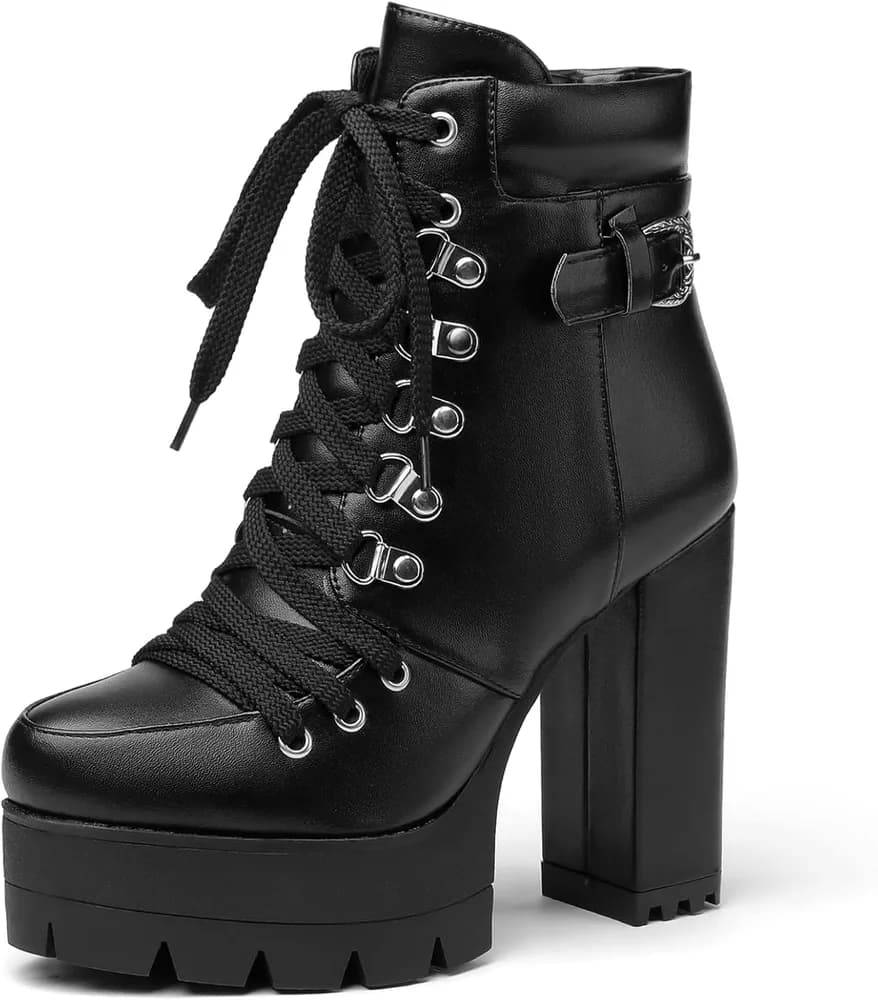 Sexy High Heels for Women Boots Round Toe Platform Booties Lace Up Suede Side Zipper Ankle Bootie
