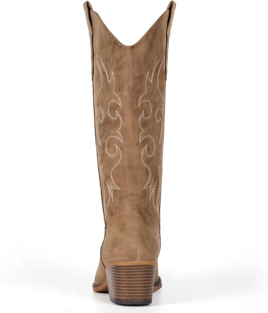 Cowboy Boots For Women Western Cowgirl Boots Mid Calf Snip Toe Boot With Chunky Heel