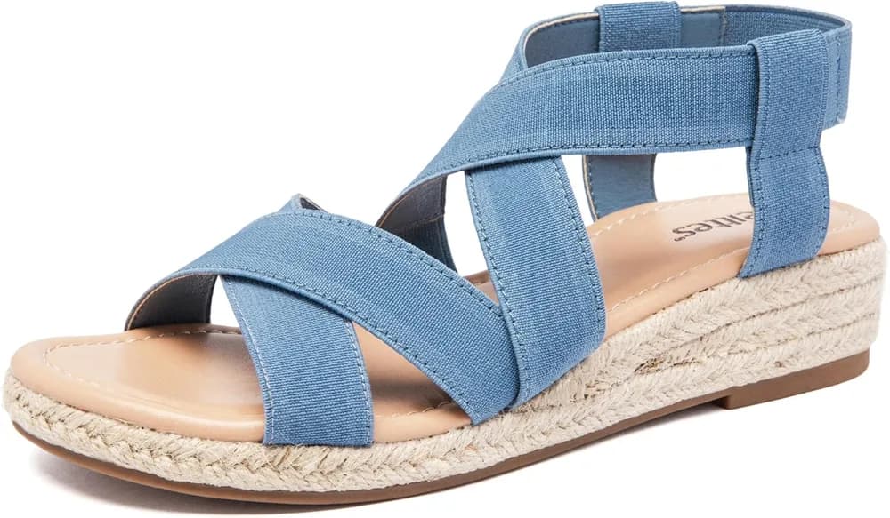 Women's Platform Wedge Heel Sandals - Open-Toe Adjustable Elastic Strappy, lightweight Rubber Sole, Comfortable Insole, Casual Summer Strappy Sandals.