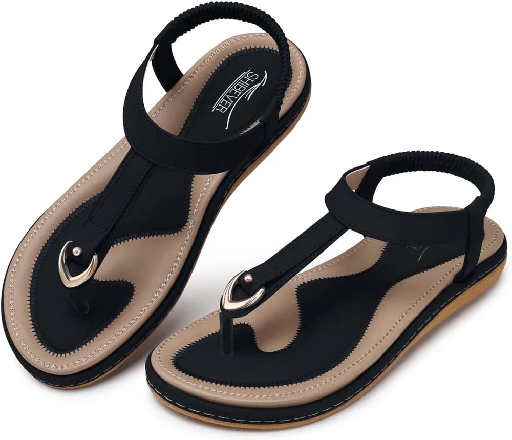 Womens Sandals Summer Flat: Dressy Casual T-Strap Flip Flop Thong Flats Sandals - Comfortable Walking