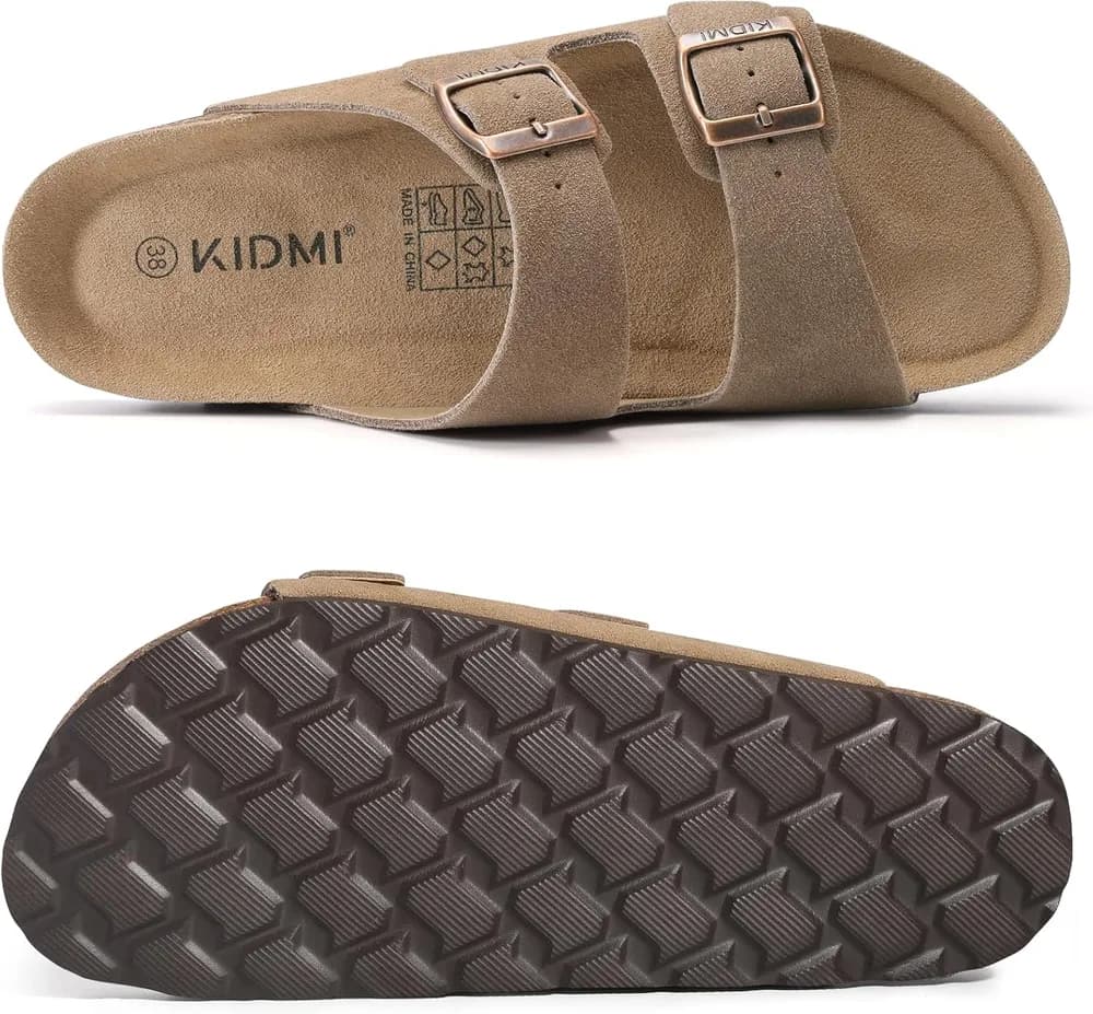 Unisex Summer Sandals Arch Support Cork Footbed Slide Sandals with Double Adjustable Buckle for Women