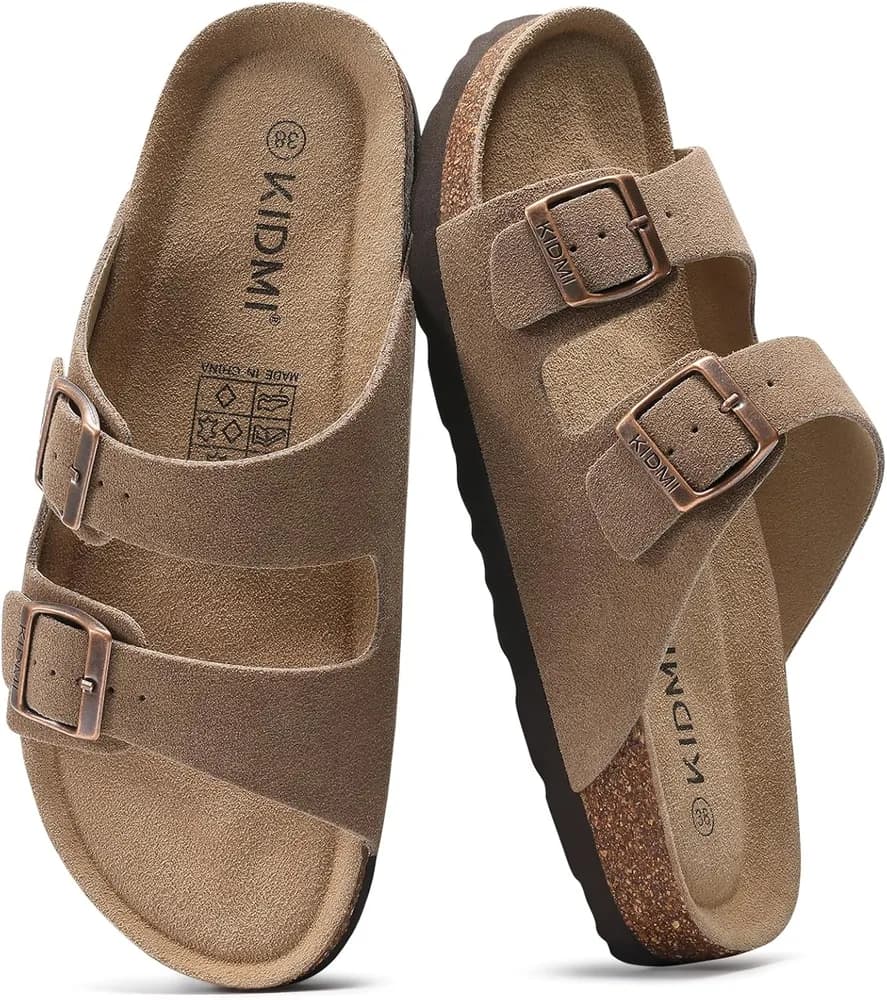 Unisex Summer Sandals Arch Support Cork Footbed Slide Sandals with Double Adjustable Buckle for Women