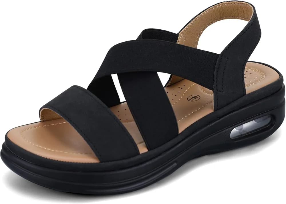 Women's Comfortable Walking Sandals Air Cushion Sport Slingback Elastic Band Platform Shoes
