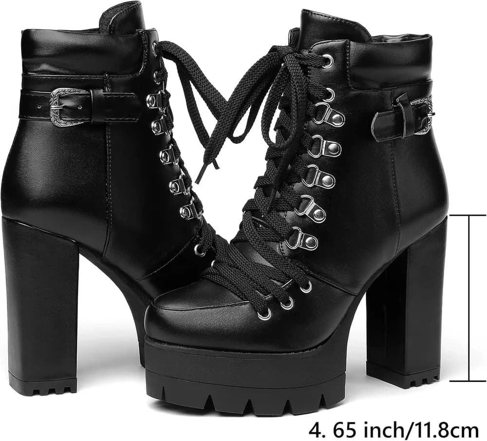 Sexy High Heels for Women Boots Round Toe Platform Booties Lace Up Suede Side Zipper Ankle Bootie