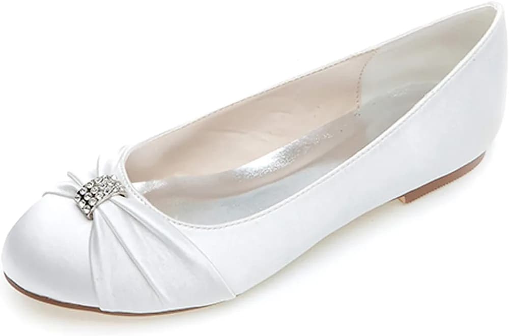 Women's Ballet Flats Satin Rhinestones Round Toe Wedding Evening Party Shoes
