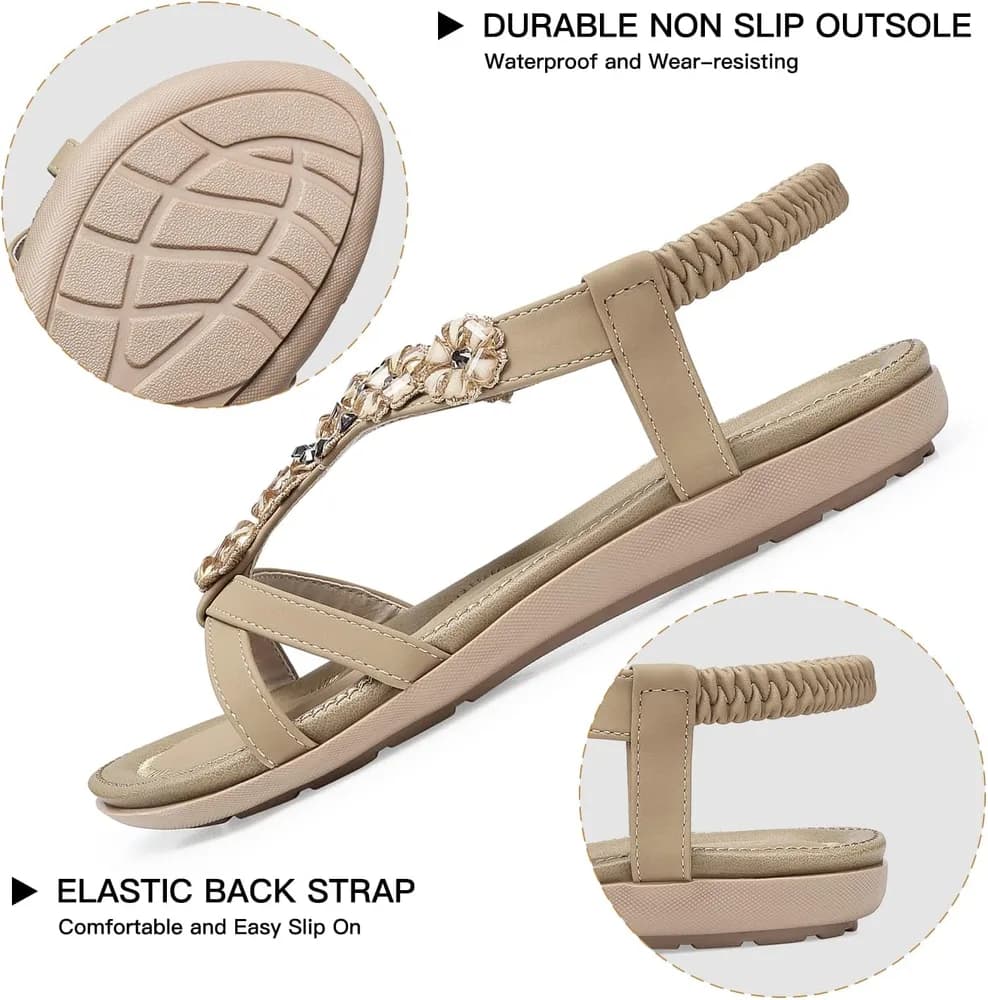 Flat Sandals for Women Dressy: Summer Comfortable Ankle Strap Womens Sandal