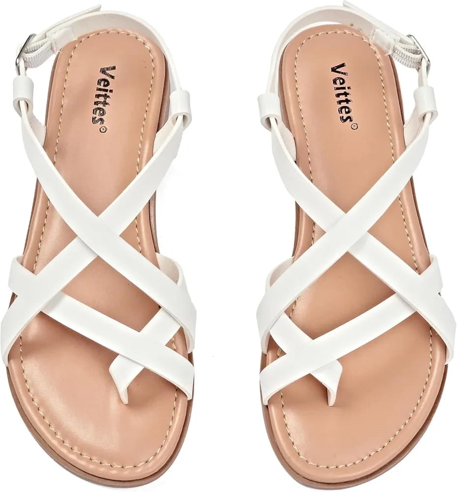 Women's Gladiator Flat Sandals, Criss Cross Ankle Strap Design, Non-slip Sole, Open Toe Summer Beach Toe Ring Thong Sandals