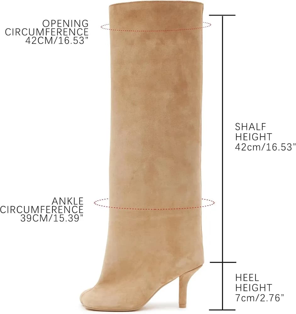 Women's Suede Knee High Boots Square Toe Stiletto Heels Wide Calf Tall Boots