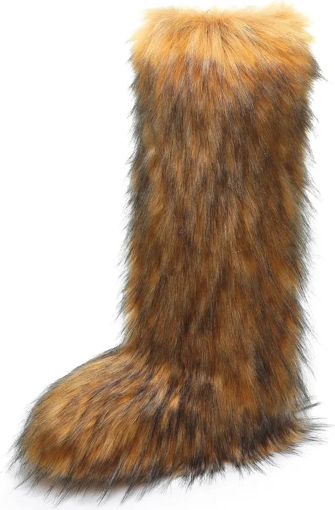 Faux Fur Boots for Women Winter Knee High Furry Boots Fuzzy Fluffy for Girls Flat Snow Long Boots