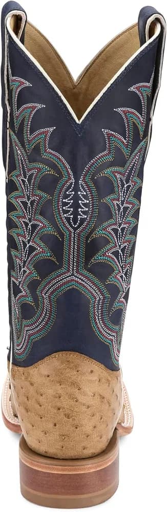 Boot Company Men`s Chisolm Tan Full Quill Ostrich 13in Navy Blue Cowhide Top