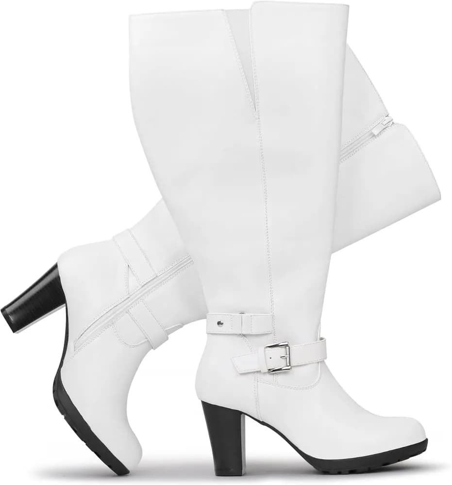 Women's Plus Size Extra Wide Calf High Heel Dress Boots with Ankle Buckle