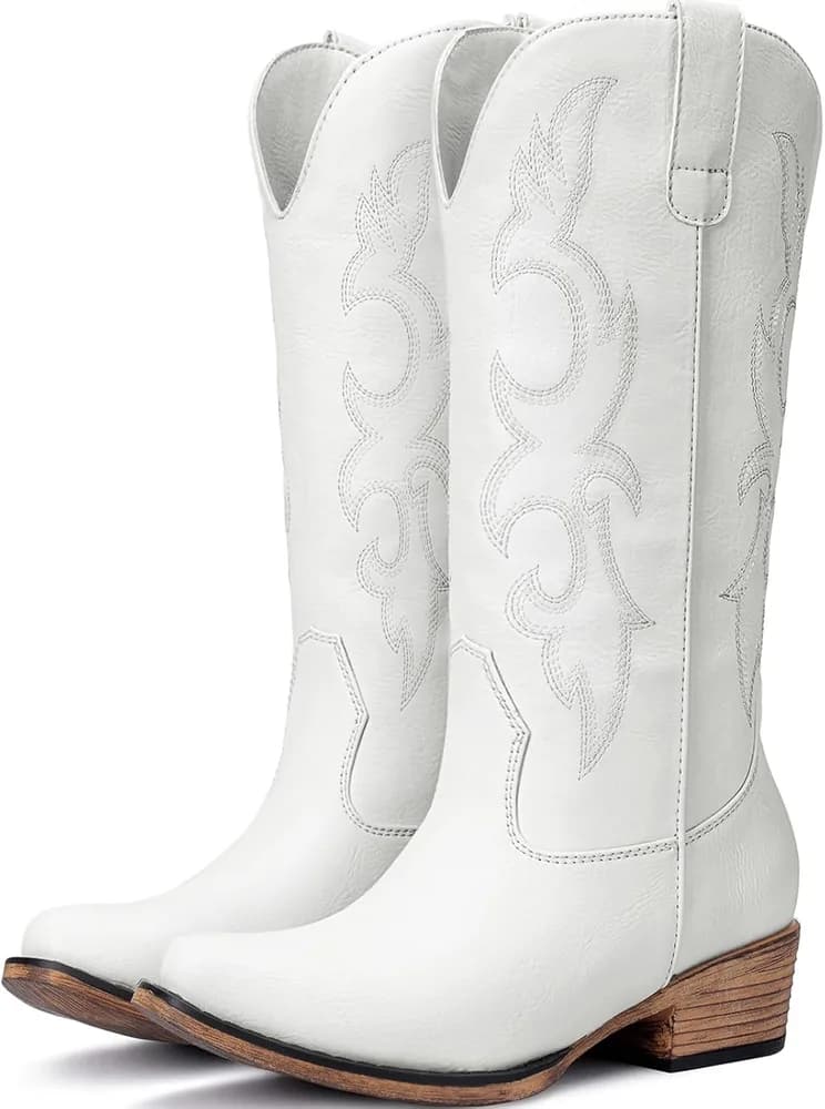 Cowboy Boots for Women - Embroidered Cowgirl Boots Western Mid Calf Fashion Chunky Heel Pointed Toe Country Boot