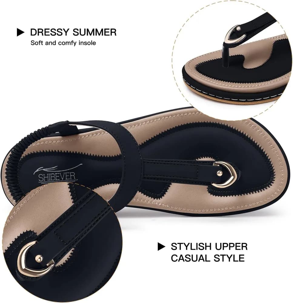 Womens Sandals Summer Flat: Dressy Casual T-Strap Flip Flop Thong Flats Sandals - Comfortable Walking