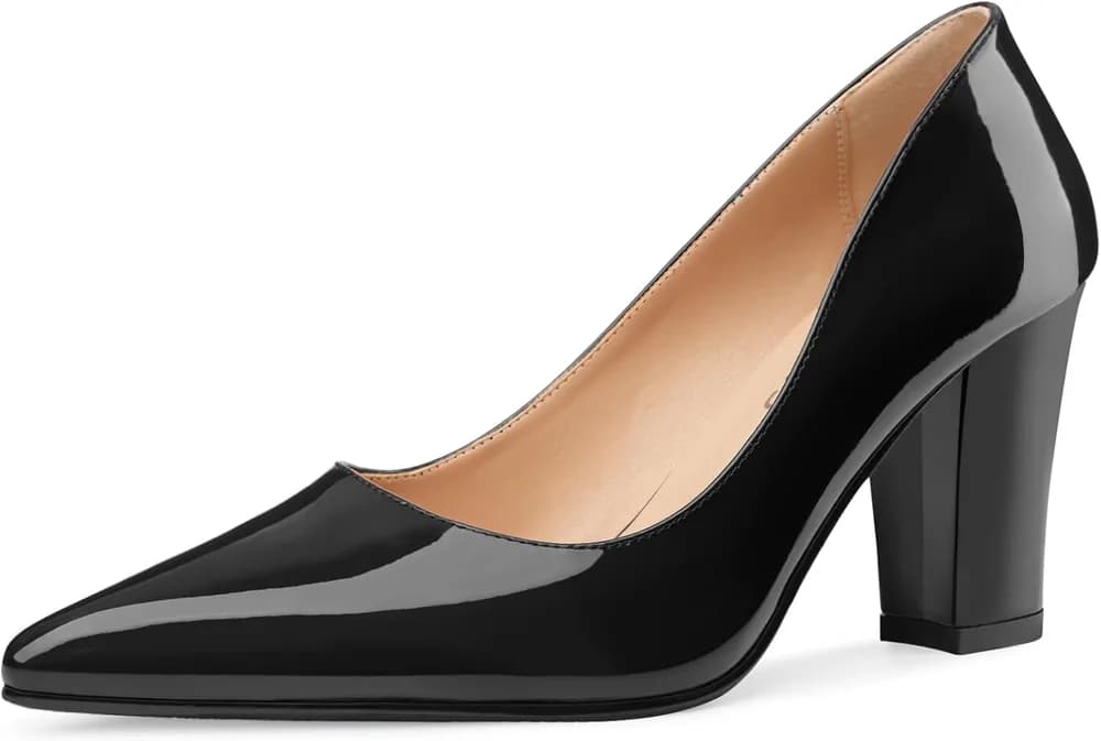 Block Heel Pumps for Women Sexy Pointed Toe Heeled Shoes Black Comfortable Chunky Closed Toe Wedding Heels 3 Inch Gradient Red Mid Heels for Ladies Girls
