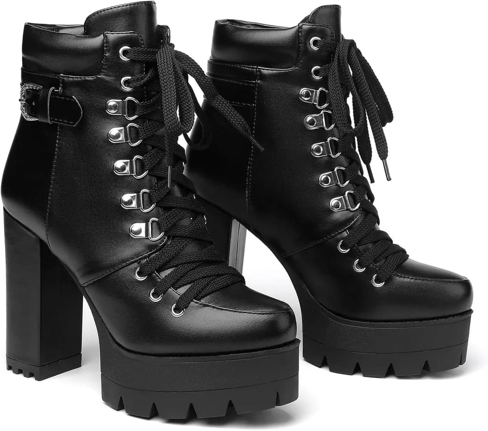 Sexy High Heels for Women Boots Round Toe Platform Booties Lace Up Suede Side Zipper Ankle Bootie