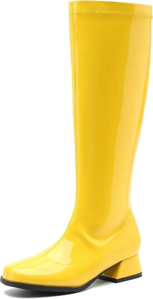 GOGO Boots for Women, Knee High Boots, Low Block Heel Zipper Boots Ladies Party Dance Shoes