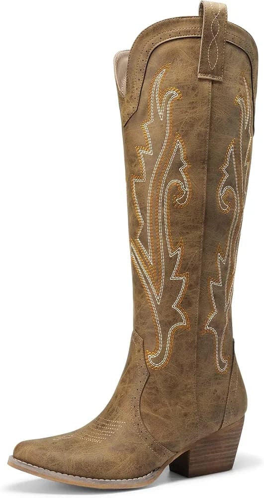 Women's Embroidered Western Pull-On Knee-High Cowboy Boots