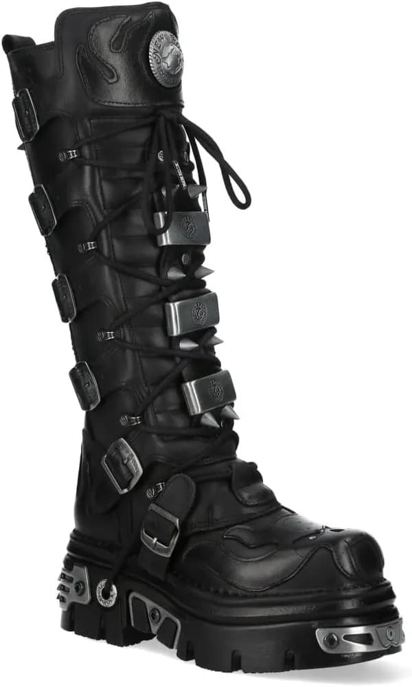 M-161-C10 Knee High Black Leather Spiked Gothic Boots