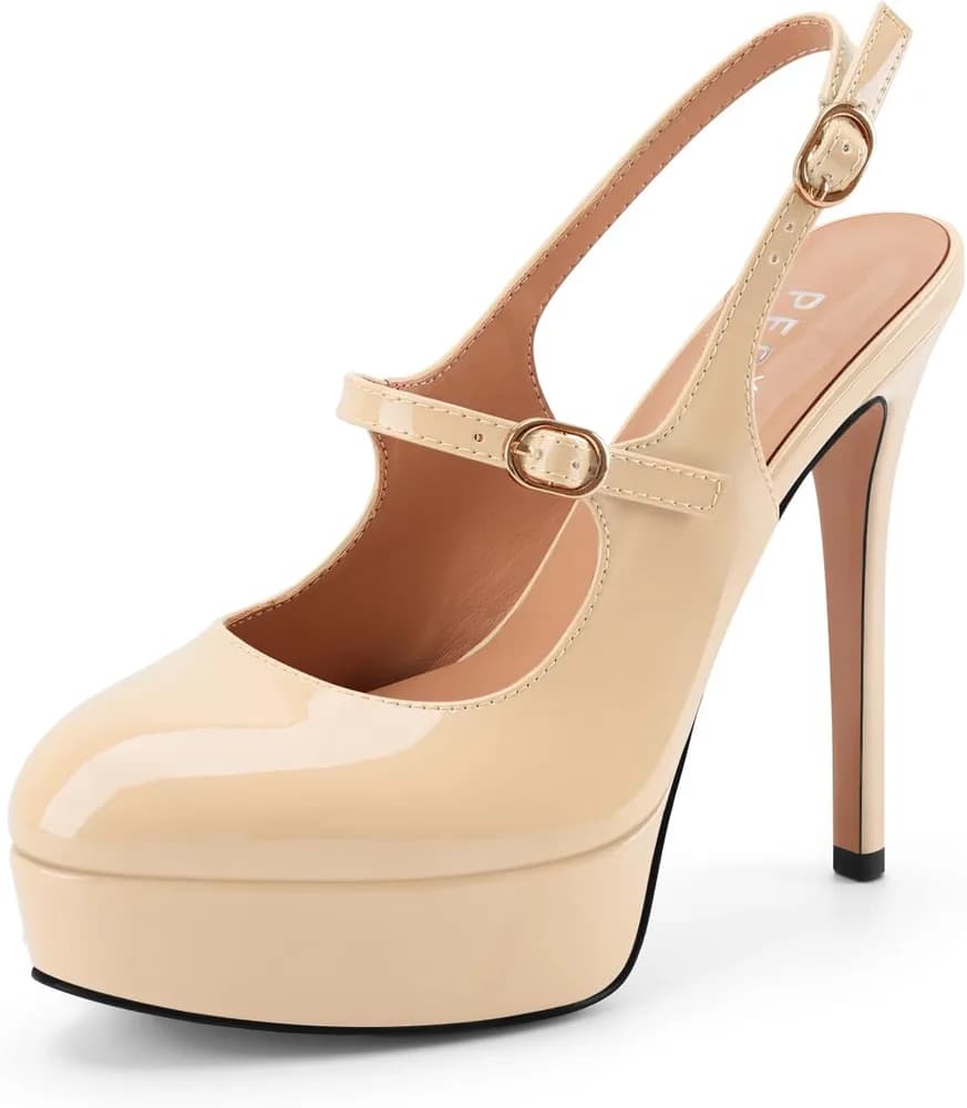 Women's Slingback Platform High Heels Stilettos Round Closed Toe Pumps 5 inch Heels for Dress Wedding Party
