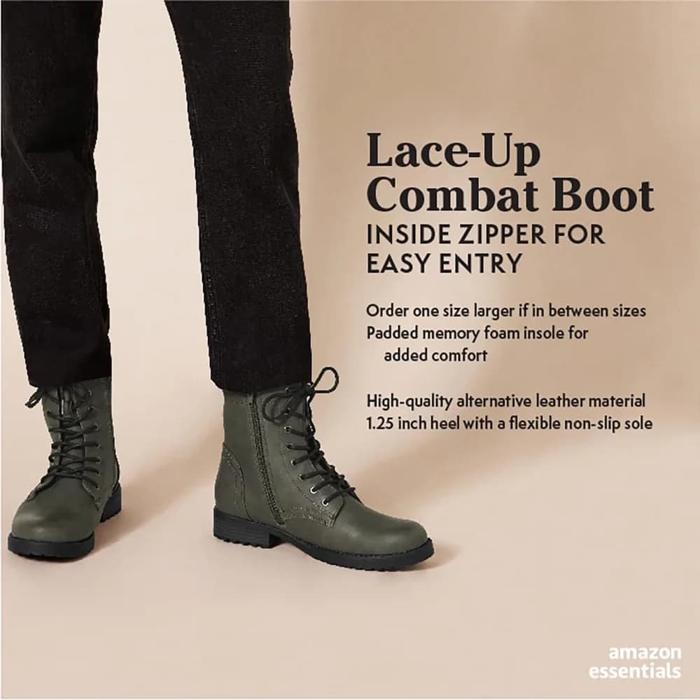 Women's Lace-Up Combat Boots with Lug Sole and Side Zipper