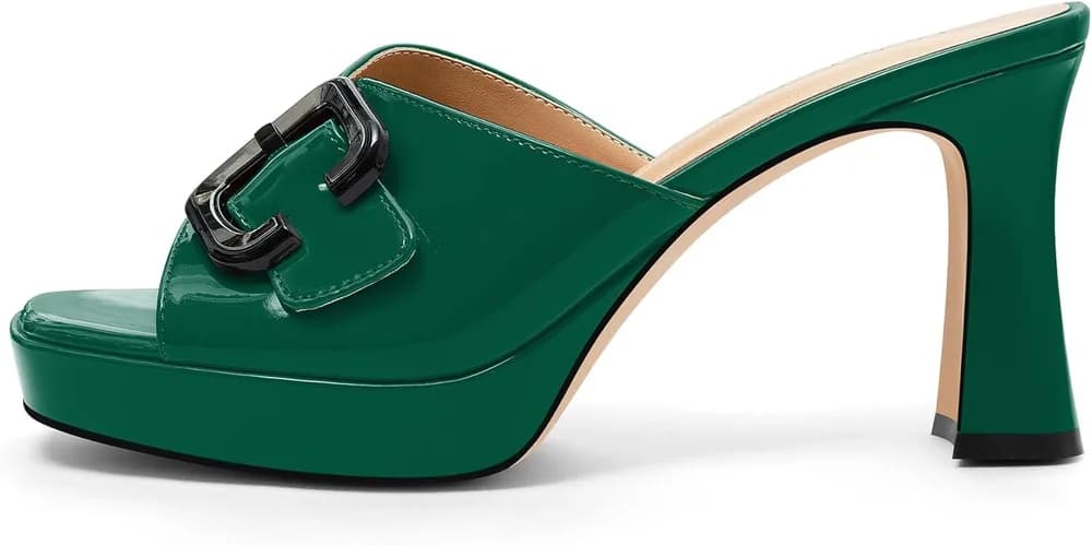Women's Platform Heels Sandals Square Open Toe Heeled Sandals Slip On High heels Slides Dress Party Wedding Shoes