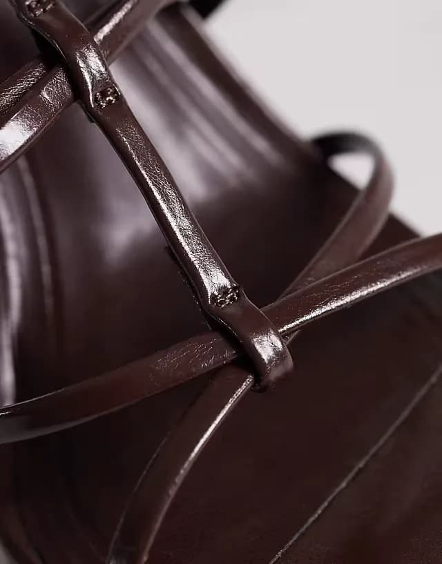 Natalia caged t-bar high heel sandals in chocolate