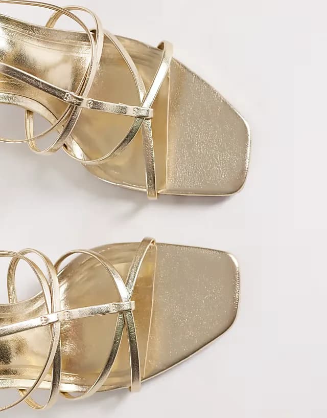 Natalia caged t-bar high heel sandals in gold