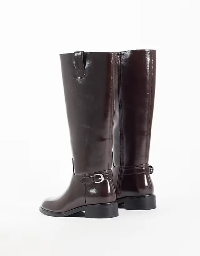 Cecile flat riding knee boots in burgundy