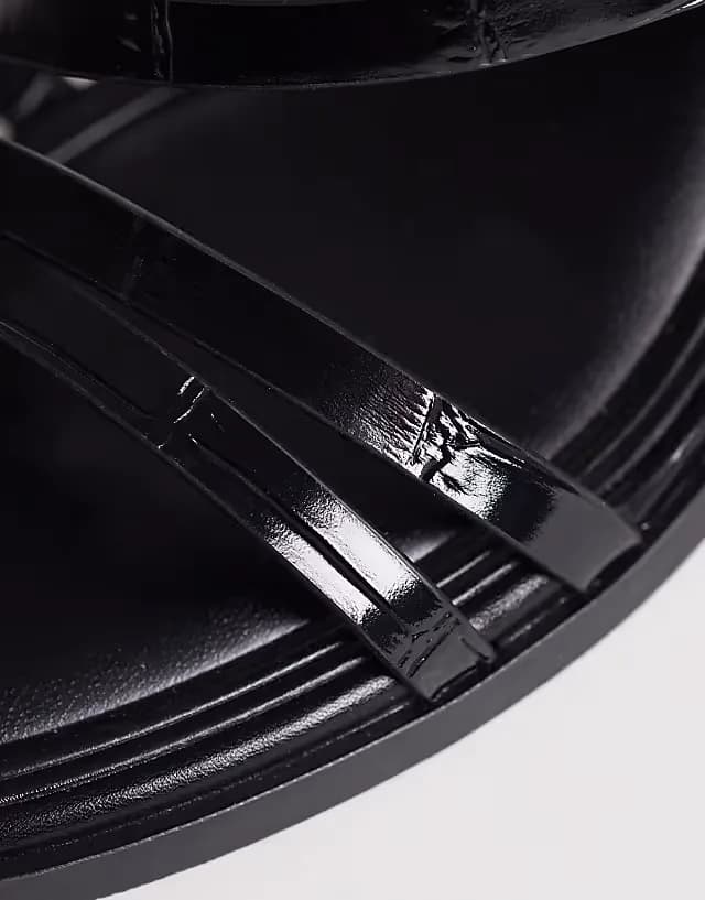 Wide Fit Honeybee mid block heeled sandals in black